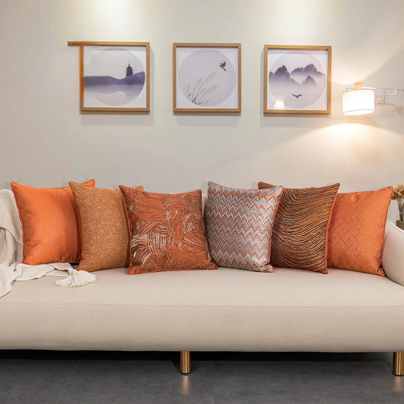 

Наволочка для подушки, высокоточная, оранжевая, жаккардовая, легкая, декоративная, в китайском стиле