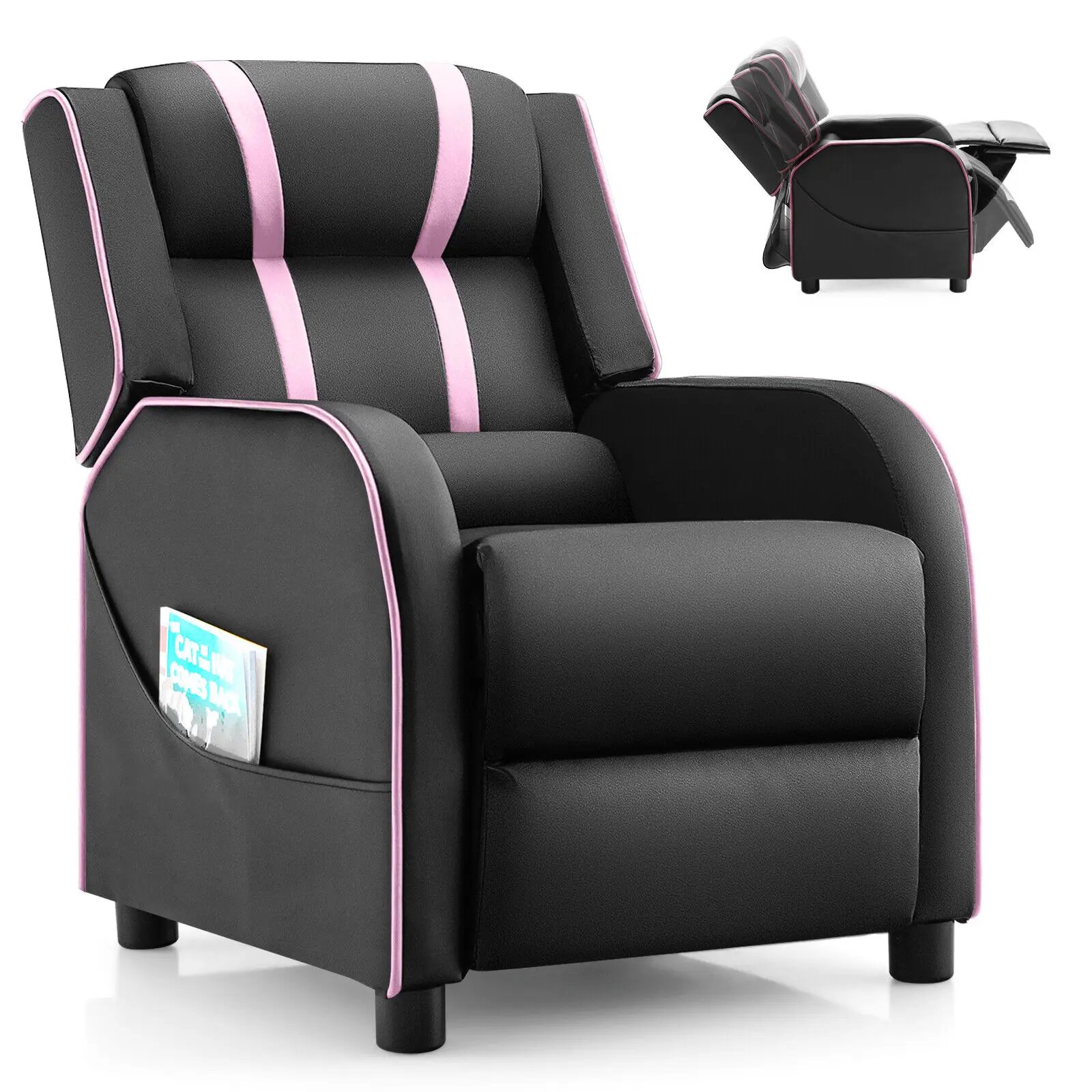 Giantex Kids Recliner Chair Ergonomic Leather Sofa Armchair w/Footrest Side Pocket Pink