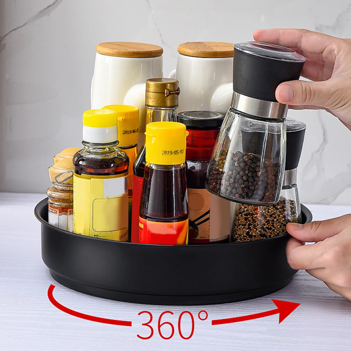 

L Lazy Susan Turntable Organizer Stainless Steel 360° Turntable Spice Rack Spinning Cosmetic Makeup Organizer Non Skid Cabinet
