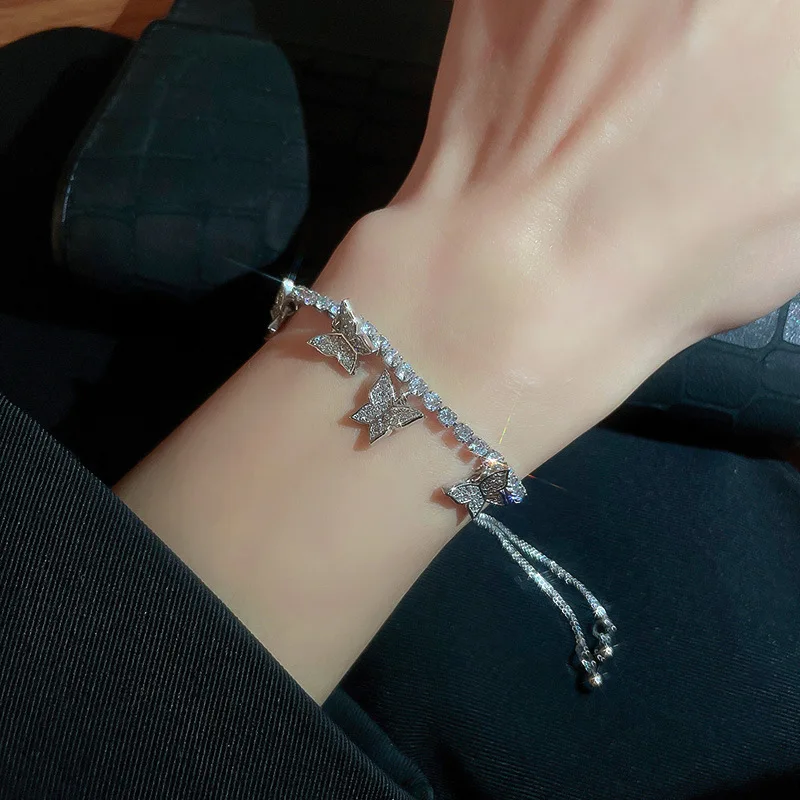 

2022 Micro Set Zircon Butterfly Adjustable Bracelet Woman's Personality Fashion Shiny Bracelet Anniversary Gift Wedding Jewelry