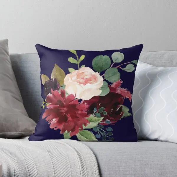 

Navy Burgundy And Blush Floral Art With Printing Throw Pillow Cover Case Hotel Bedroom Cushion Wedding Pillows not include