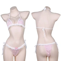 wholesale lolita girls anime sexy pink plaid lace bikini bandage pajamas women kawaii private bar underwear lingerie set gifts