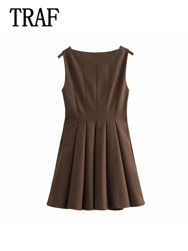TRAF женское мини-платье без рукавов с открытой спиной в сетку для женщин