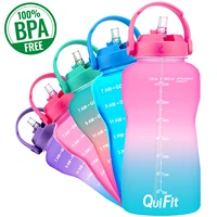 quifit 3 8l 2l wide mouth gallon tritan water bottle with straw time markings bpa free portable sports gym jug mobile holder