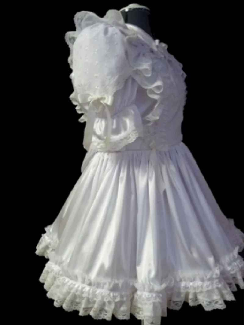 Белое Атласное кружевное милое платье с кукольным воротником для взрослых
