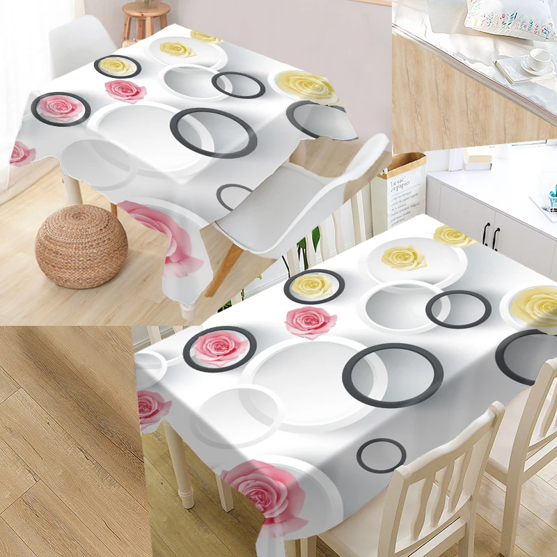 

New Arrival Custom 3D rose Tablecloth Waterproof Oilproof Dinner Table Cover Home Textile More Size