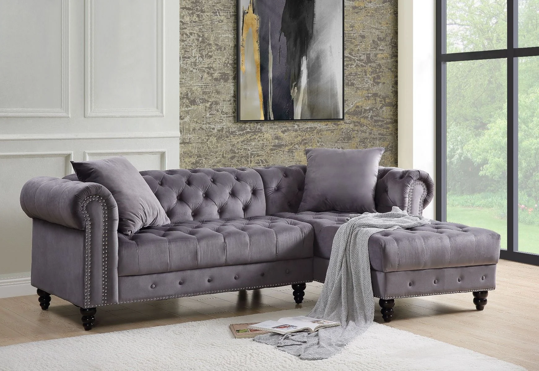 

Adnelis Sectional Sofa w/2 Pillows, Gray Velvet 57325