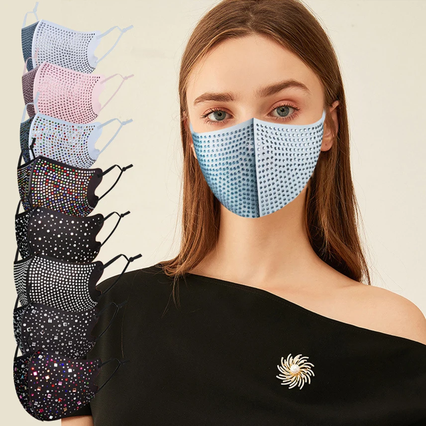 

New Fashion Rhinestone Mask Face Crystal Masquerade Mask Nightclub Mouth Cover Bling Mask Women Jewelry Cosplay Decor