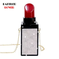 acrylic lipstick shaped diamond party clutch evening bag for women designer chic purses and handbags female chain shoulder flaps