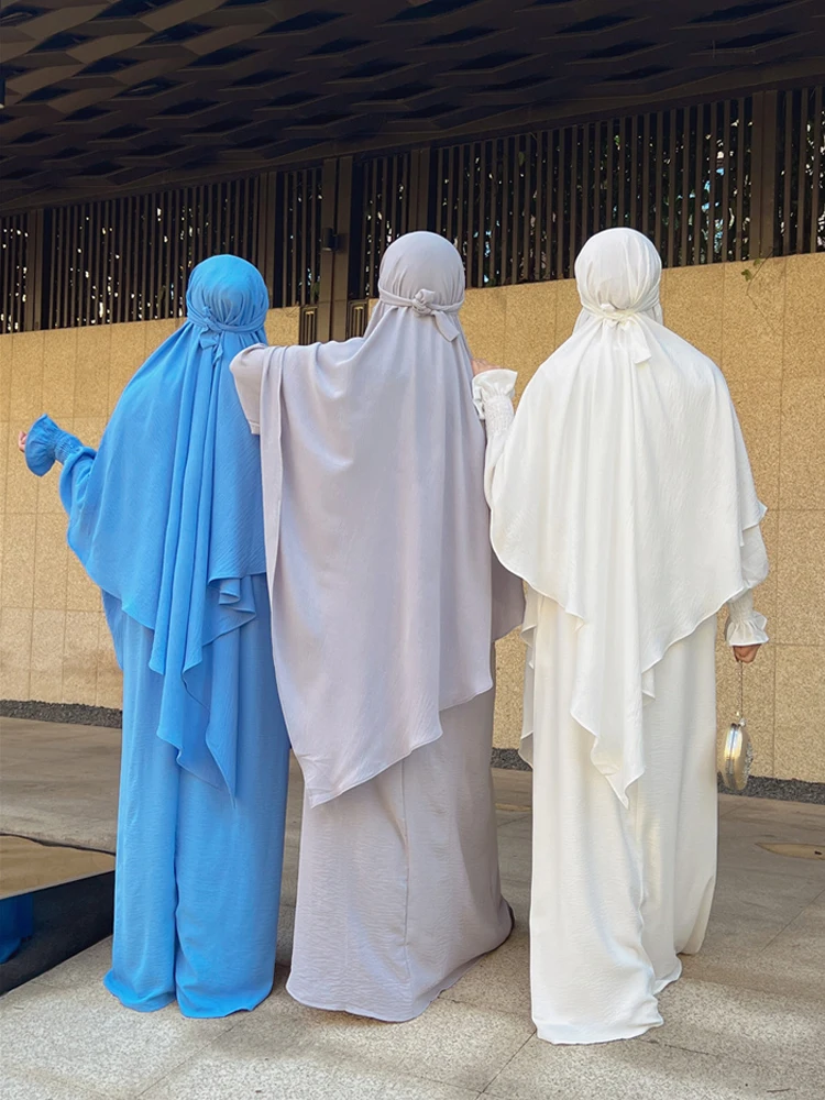 

Молитвенная одежда Eid для мусульманских женщин, длинное платье в химару, комплект из 2 предметов, Рамадан, хиджаб, искусственная кожа, длинный шарф, джилбаб