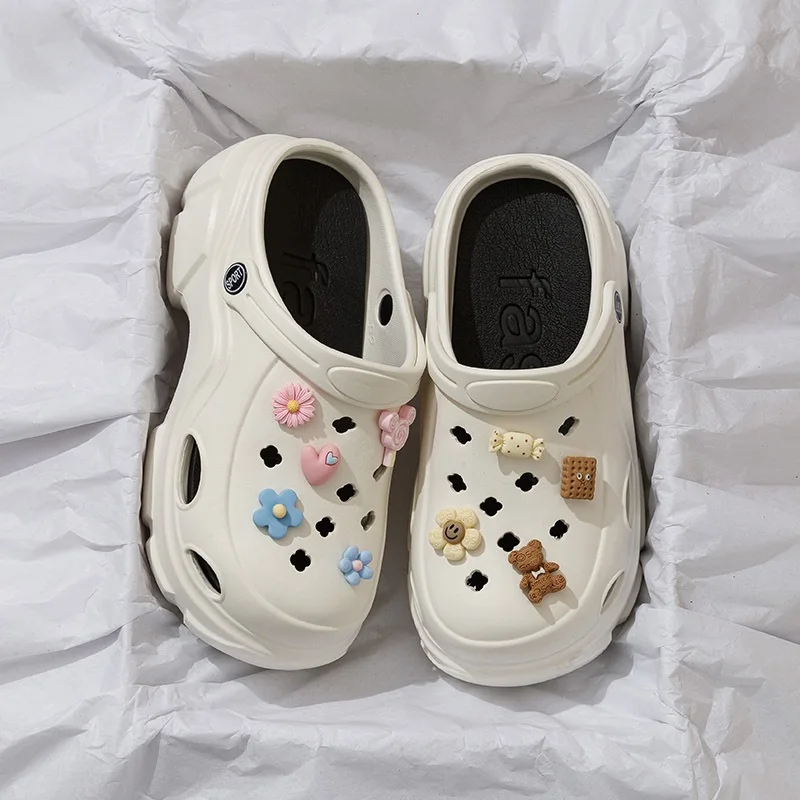 Summer New EVA Elevated Hole Shoes 2023 Casual Thick Sole Anti slip Women's Slippers Soft Sole Comfortable Home Garden Shoes