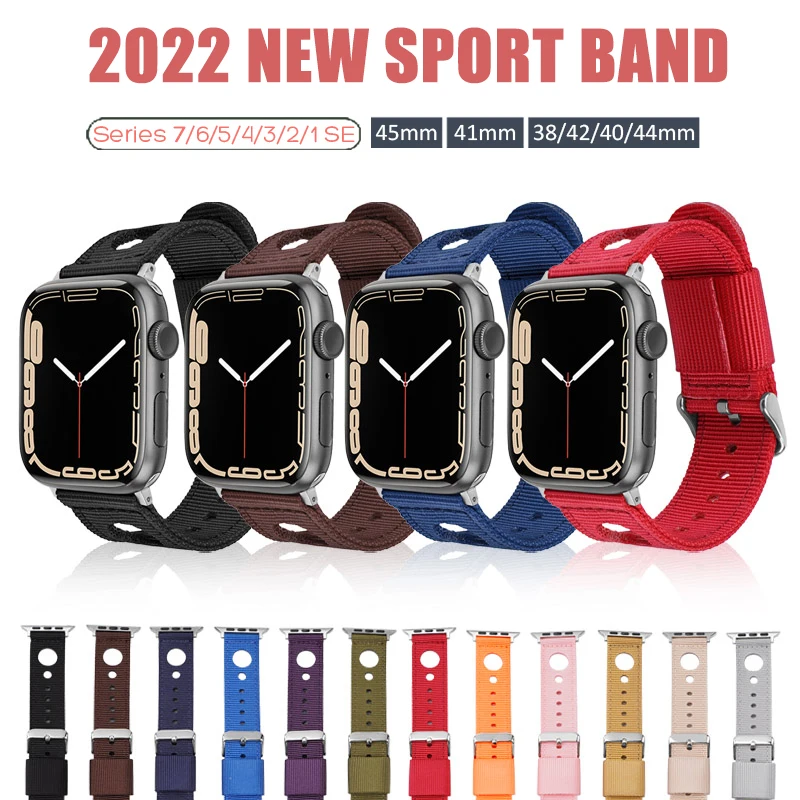 

Ремешок нейлоновый для Apple Watch iwatch 7 6 5 4 3 2 1 SE, сменный Браслет с круглым отверстием для мужчин и женщин, 41 мм 45 мм 38 мм 42 мм 40 мм 44 мм