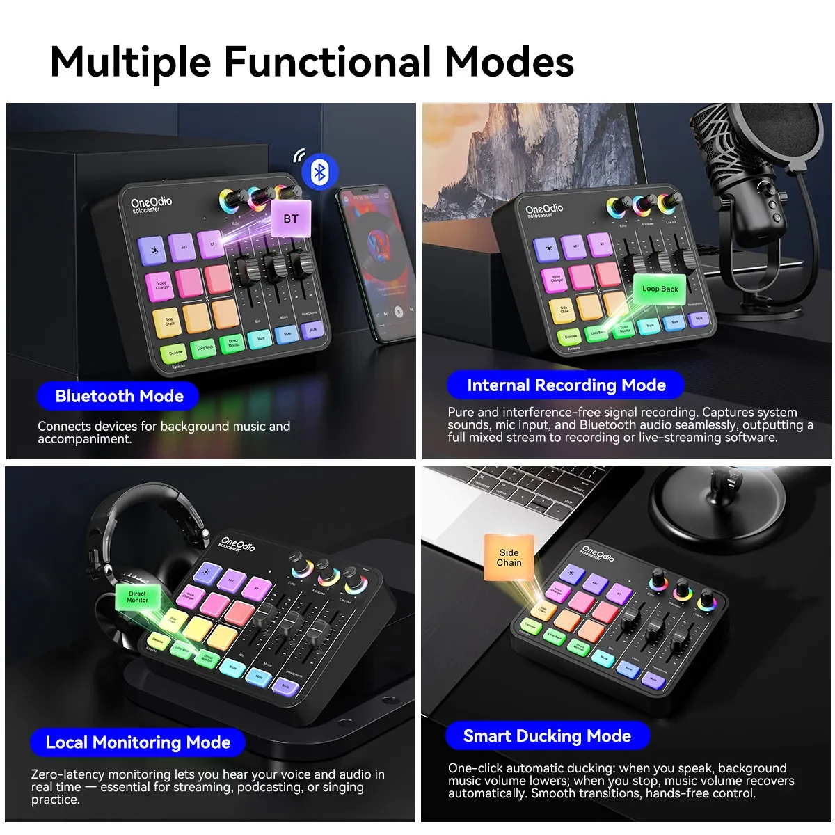 Фото Игровой аудиомикшер Oneodio с интерфейсом XLR, звуковая карта Phantom RGB 48 В, подкаст/прямая трансляция/студийная запись, устройство смены голоса №3