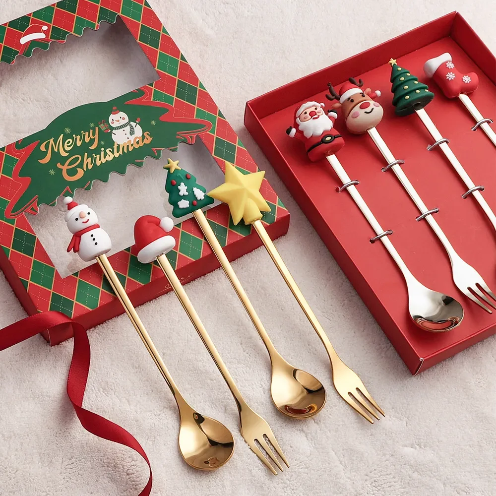 

Christmas Spoon Cutlery Set Snowman Elk Model Coffee Spoon Santa Fruit Fork Doll Spoon Fork Gift Holiday Ambience