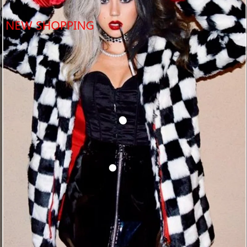 Женская свободная куртка Goth в стиле панк черно-белая клетчатая с длинным рукавом