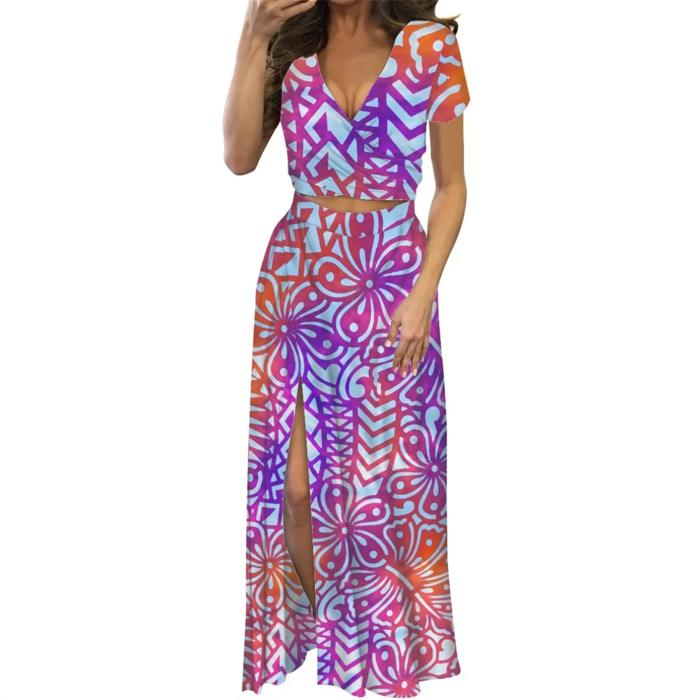 

Роскошные вечерние платья с разрезом, повседневный Женский комплект из 2 предметов с принтом Hwaii, полинезийское племенное Самоа, 2023