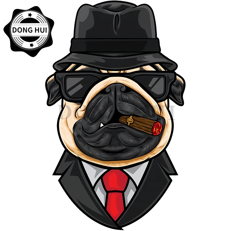 Wearing Sunglasses Boss Pug Car Sticker Mug Guitar Laptop Camper Motocross Skateboard Phone Suitcase Decal