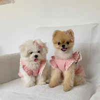 ins new summer cute pink plaid rose bubble skirt dog skirt lace short dog clothes puppy vest puppy clothes chihuahua yorkshire