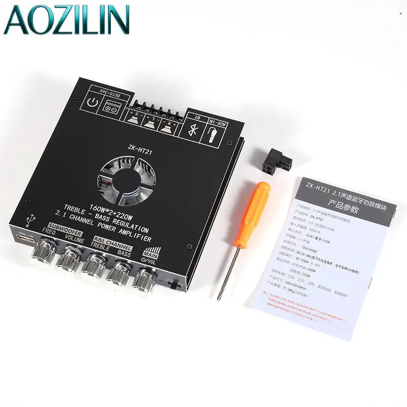 Фото AOZILIN ZK-HT21 Bluetooth цифровая усилительная плата 2.1CH TDA7498E, модуль усилителя для сабвуфера №2