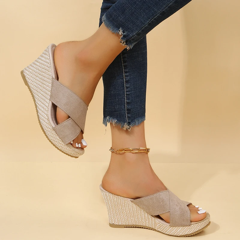 Women's Shoes 2022 Trend Slippers Sandals Summer Wedges Slides Platform Casual Woman Apartments Home Elegant Party Espadrilles