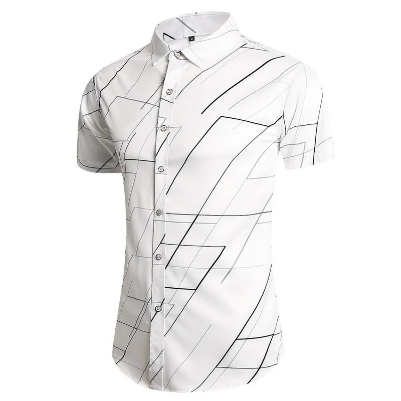 

Short Sleeve Casual Shirt Men's Striped White Blue Beach Blouse 2023 Summer Clothes OverSize 5XL 6XL 7XL