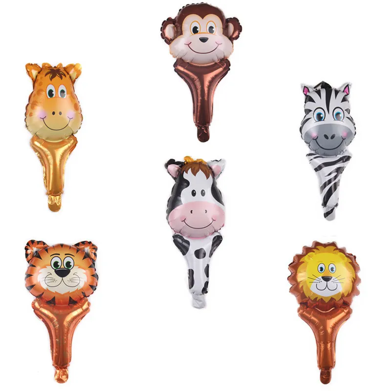 

50pcs Tiger Head Stick Foil Balloons Animal Handheld Air Ballon Kids Birthday Party Decorations Baby Shower Hand Stick Toy