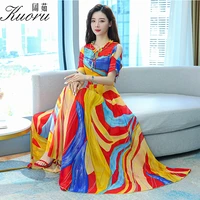 2022 fashion women maxi dress summer clothes for casual beach chiffon sexy elegant tunics floral midi dresses yellow party prom
