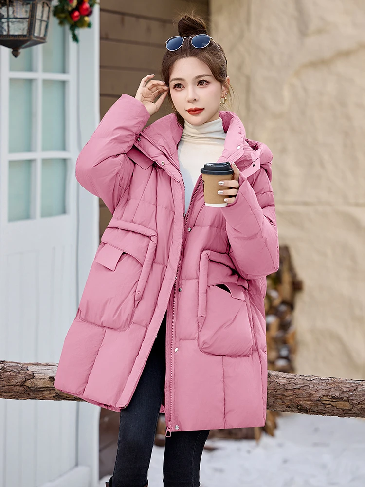 Корейский пуховик Jiujiang средней длины женский зимний 2024 новый дизайн толстая