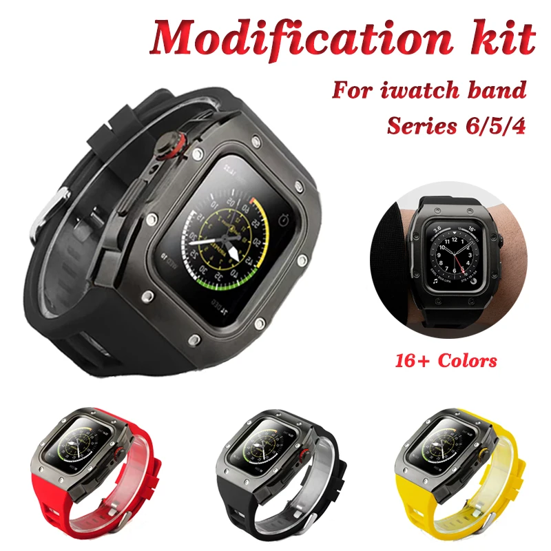 

Silicone Strap for Apple Watch Band 44mm Stainless Steel Case for iwatch series 6 SE 5 4 Luxury Modification kit for Apple Watch