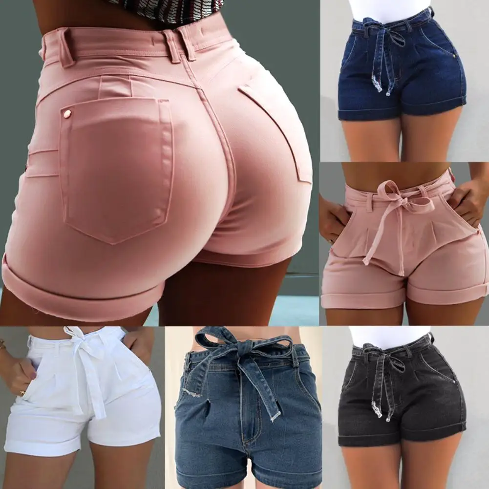 

Fashionable Waistband Jean Shorts Summer Women's Skinny High-waisted Jeans Ladies Street Wear Hot Shorts with Pocket Zippers