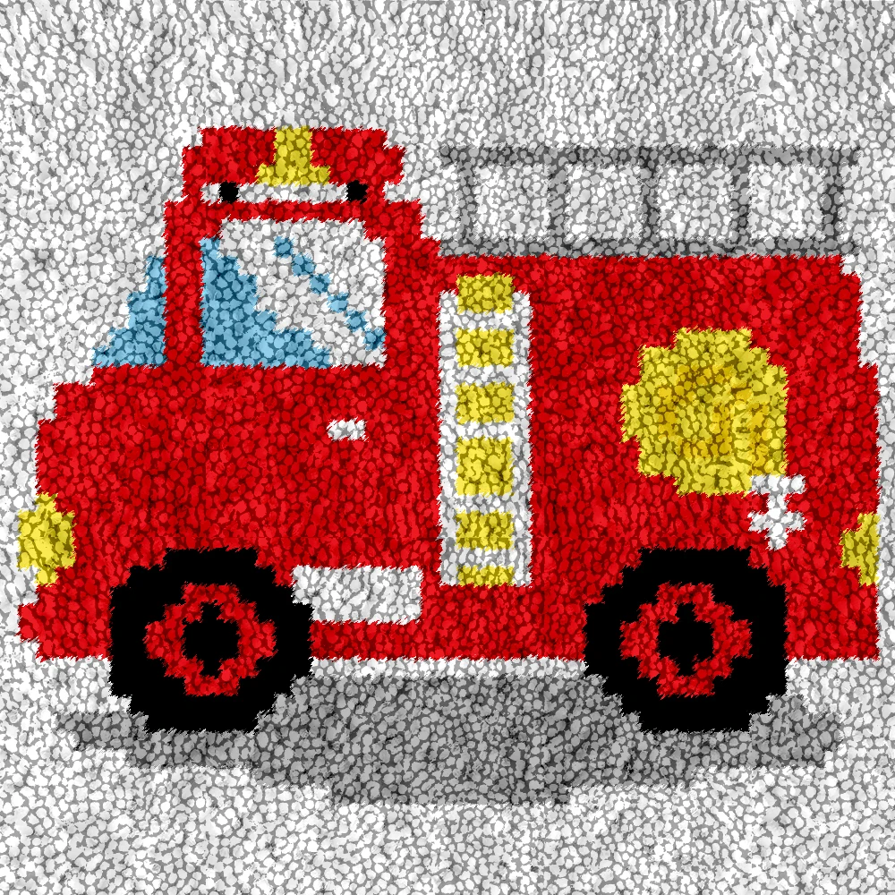 

Набор 3D крючков для поделок, детский коврик с предварительной печатью, пожарная машина, Холщовый швейный набор для мальчиков, набор крючков с защелкой для начинающих