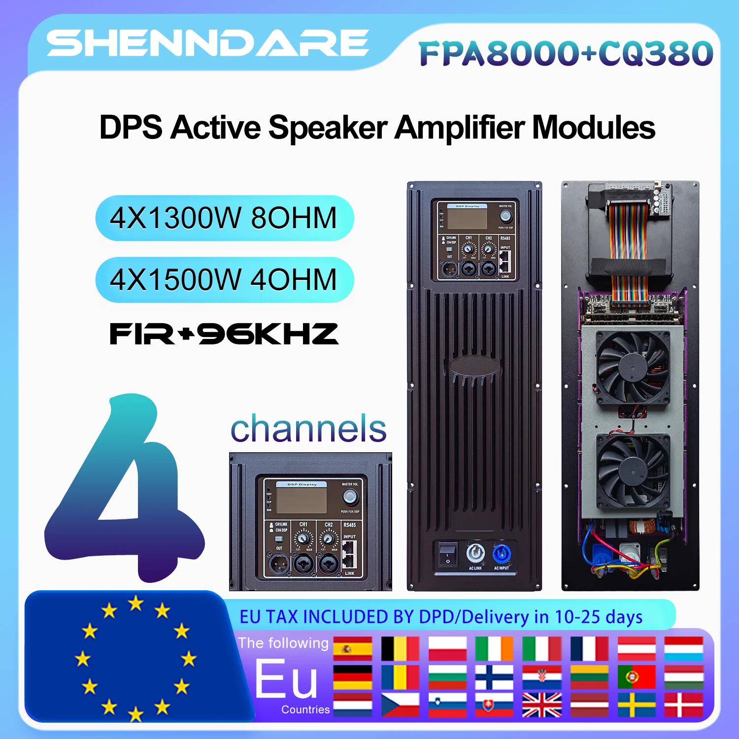 ShennDare FPA8000+CQ380 Профессиональный 4-входовой 4-выходной DSP активный усилитель