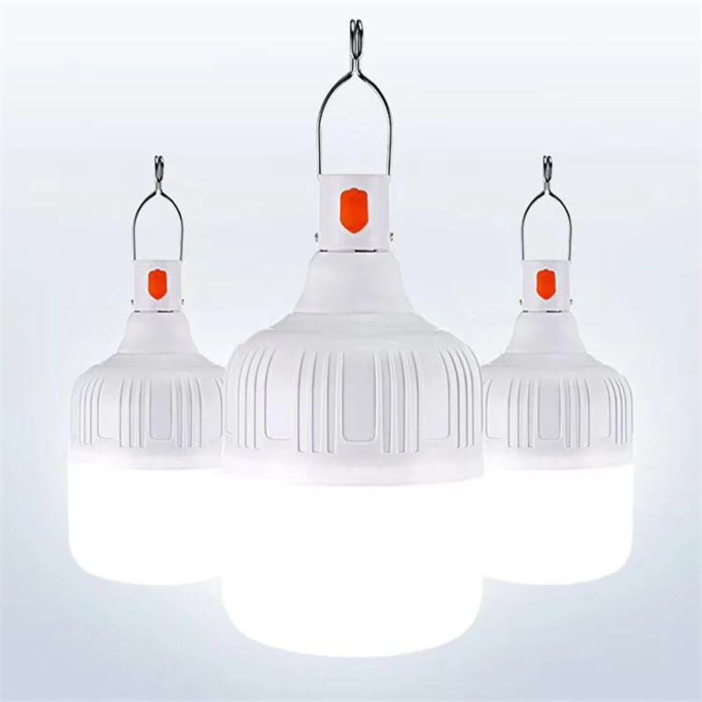 Портативная светильник-лампа для кемпинга с встроенной подвеской и возможностью перезарядки на открытом воздухе.