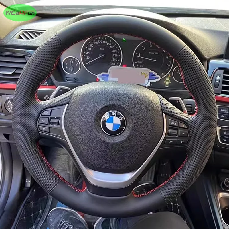 

Кожаный чехол на руль автомобиля для BMW 3 серии F20 F21 F22 F30 F34 F36 Перфорированные иглы и нитки из микрофибры с оплеткой из кожи