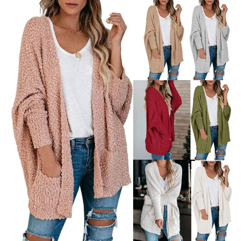 

2023 Winter New Women's Coat Knitted Double Pocket Cardigan Sweater