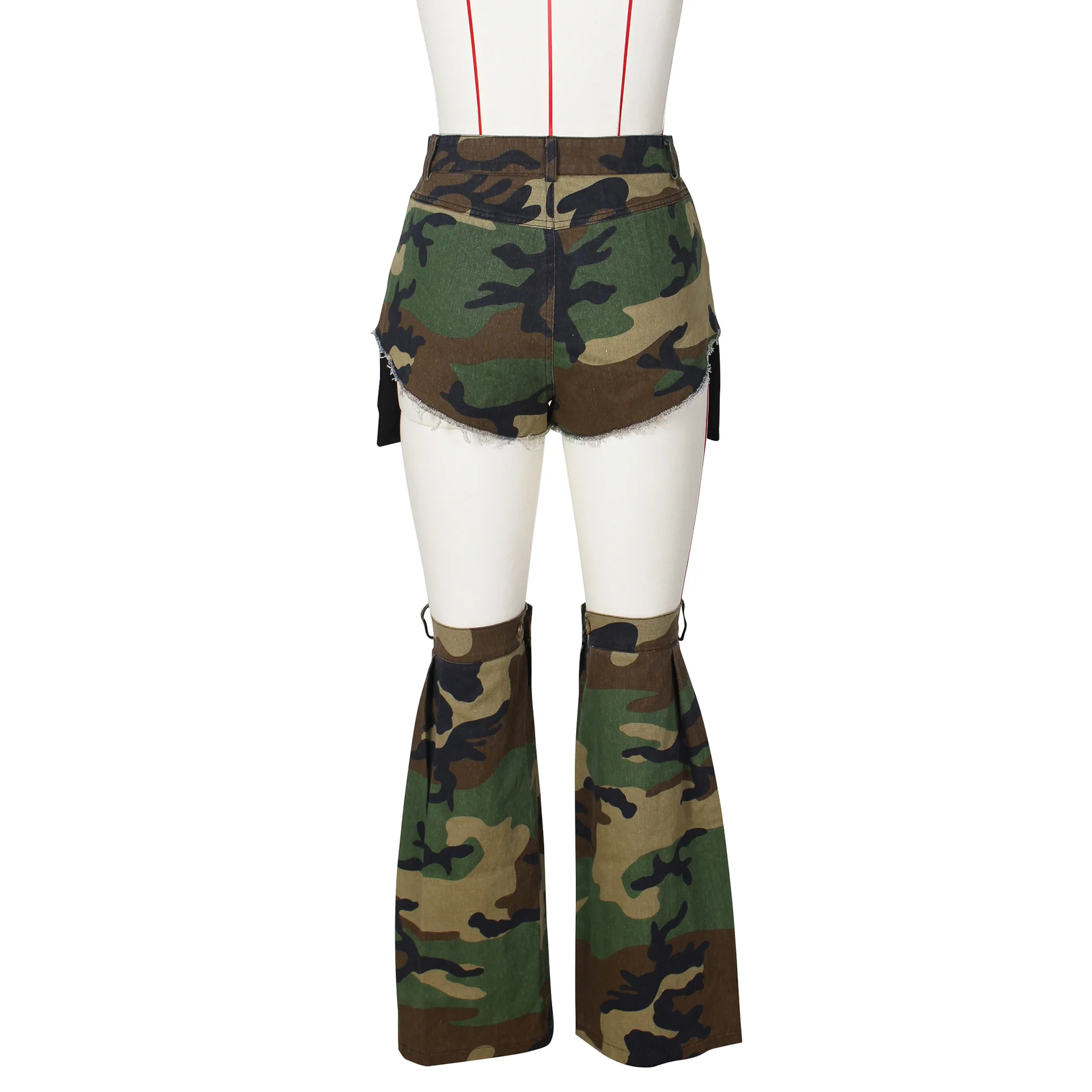 Sexy Camouflage Shorts with Leg Cover Summer Women Irregular Patchwork Button Pocket Shorts Fashion Streetwear Casual Camo Pants