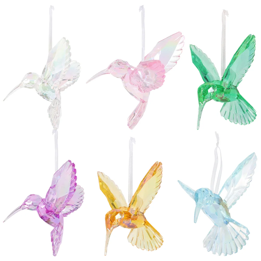

6 Pcs Crystal Bird Pendant Acrylic Decorations Home Party Ceiling Hanging Hummingbirds Ornament Crystals Decorate