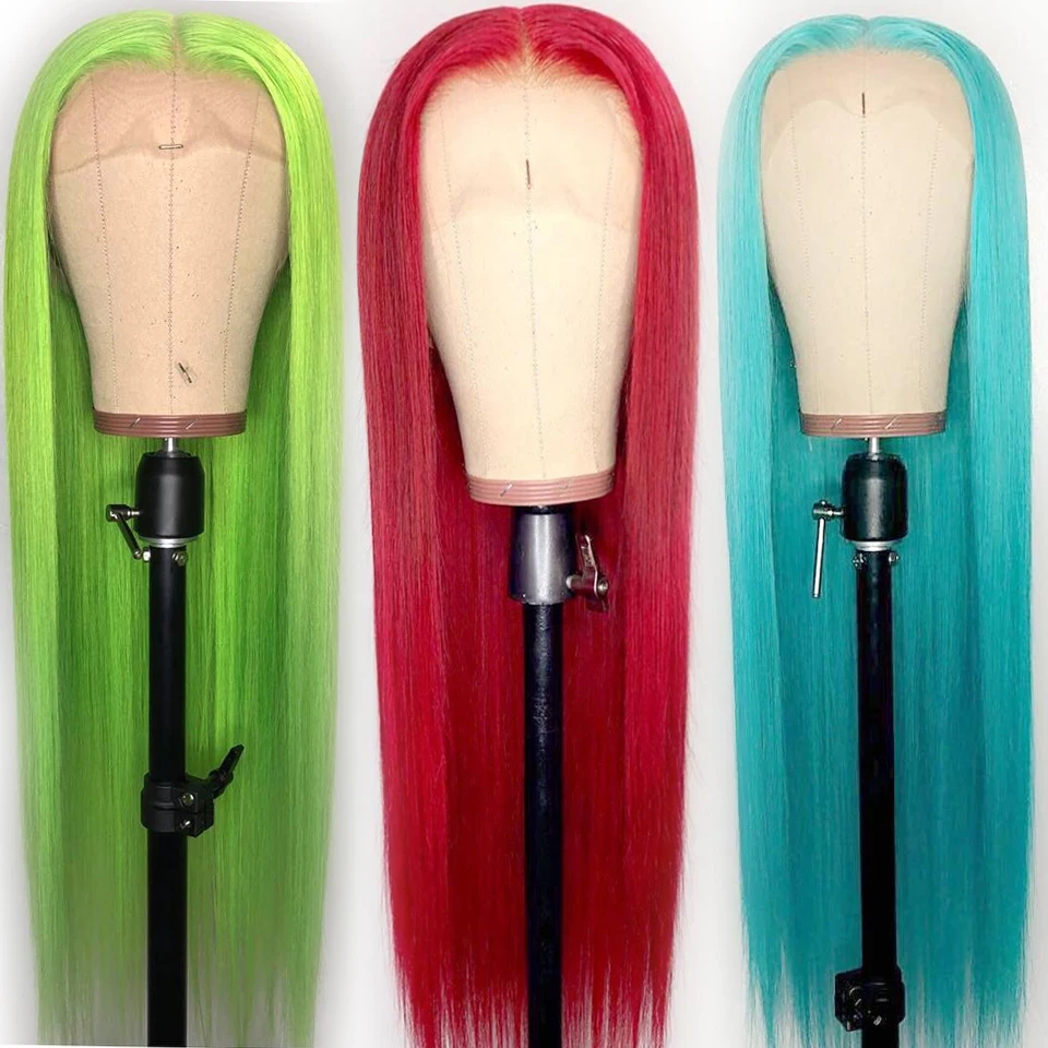 

13X4 613 Straight Lace Front Wig Green Yellow Pink Red Light Blue Purple Ombre Colored Human Hair Lace Frontal Wigs For Women