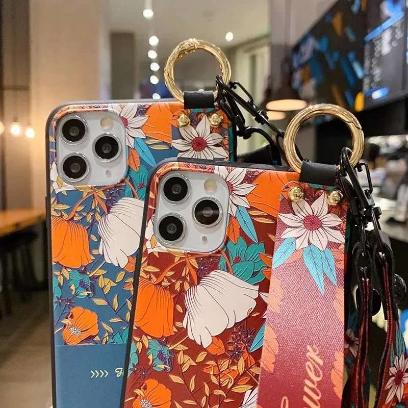 

2022 Trend Wrist Strap Lanyard Case For iphone 11 12 13 pro max 12mini SE 2020 7 8 plus X Xs max XR Soft Phone Holder Case Cover