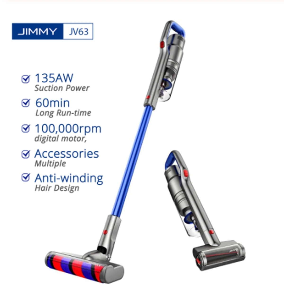 

JIMMY JV63 Wireless Vacuum Cleaner For Home 20kPa 130AW 60mins Runtime Handheld Vacuum Cleaner Cordless Smart Home Appliance