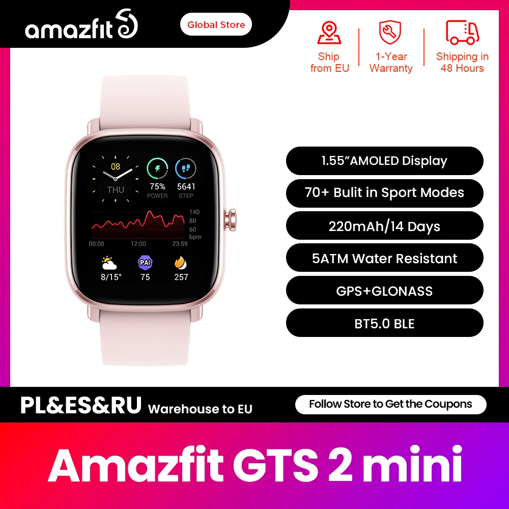 Ceny Nowy Amazfit GTS 2 Mini GPS 70 Trybów Sportowych Smartwatch Wyświetlacz AMOLED Monitorowanie Snu Inteligentny Zegarek Dla Androida Na IOS