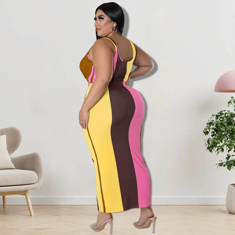 Plus Size Women 5xl Sets Ribbed Patchwork Bandage Tops And Dresses 2022 Summer Fashion Two Piece Set Lady Luxury Wholesale Cloth