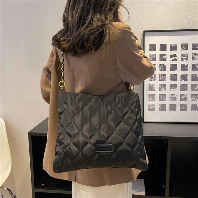 2 Set Side Shoulder Bags for Women Designer Quilted Soft Fabric Handbags and Purses Trend Big Zipper Cloth Hand Tote Bag Luxury 3