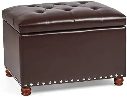

Прямоугольная скамейка для хранения из льняной смеси с акцентами, оттоманка, подножка, журнальный столик для гостиной, спальни, 24x17.5x