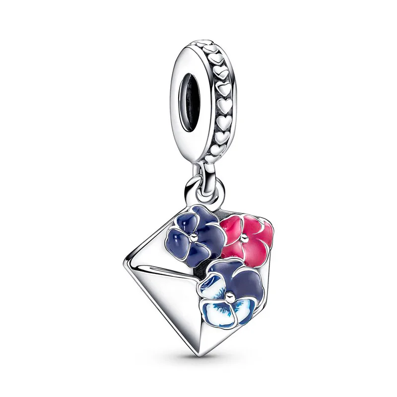 

2Pcs/Lot New Design Spring Style Pink Pansy Charm Pendant Fit Silver Plated Pandor Charm Bracelet For Women Jewelry Gift Making