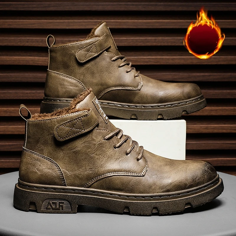 

Зима 2022, Ботинки Martin из хлопка, теплые мужские ботинки средней длины, трендовые мужские хлопковые ботинки с круглым носком, утепленная кожан...