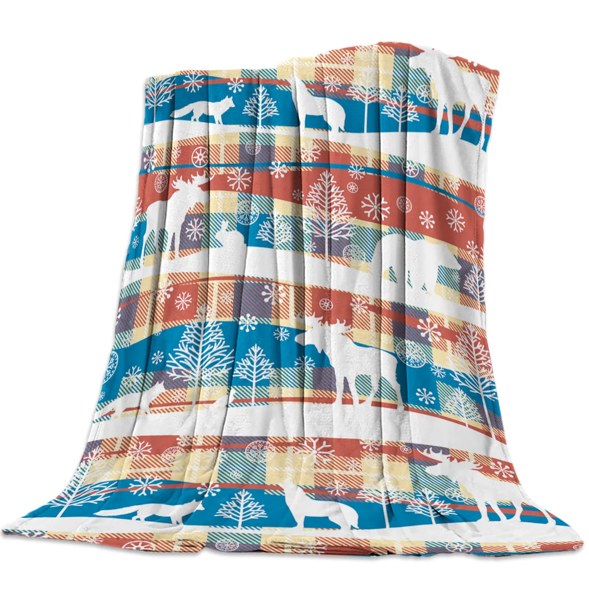 

Рождественские зимние одеяла с животными в красную и черную клетку из буйвола, накидка, флисовое теплое покрывало для комнаты, кушетки, дома...
