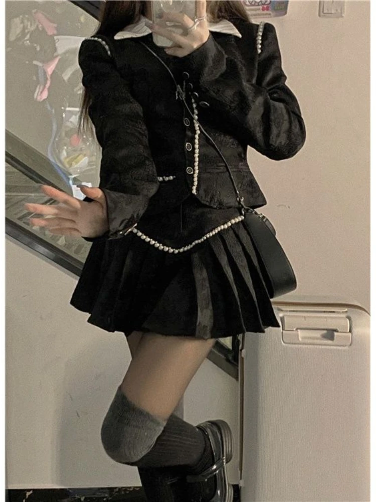 Женский костюм черный пиджак и юбка комплект из 2 предметов облегающая одежда