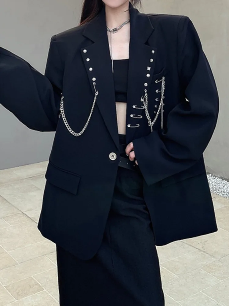 UCXQ уличная модная куртка в европейском стиле с шикарной цепочкой универсальный