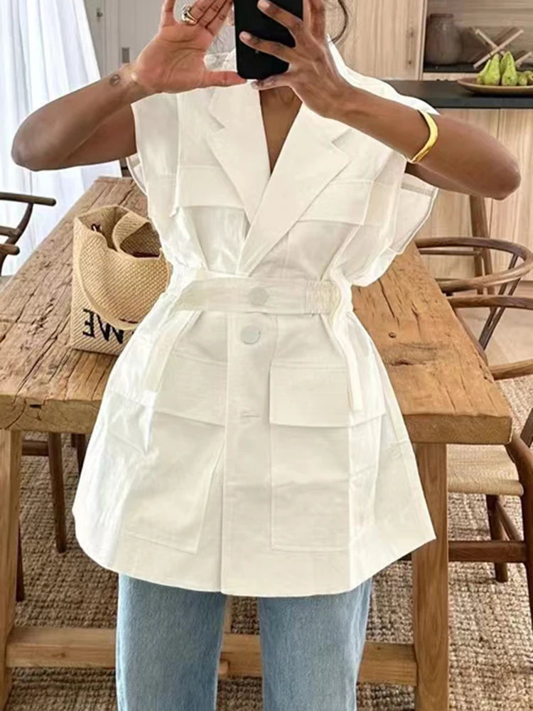 LGRQ жилет без рукавов для женщин со сборкой на талии и v-образным вырезом